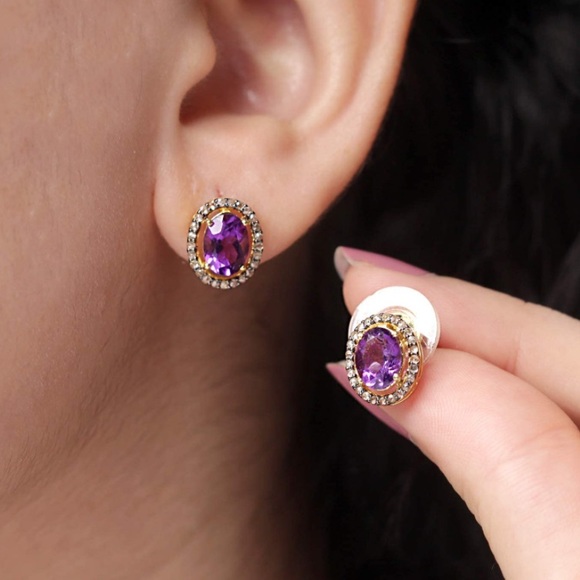 1/2 cttw Chocolate Diamond Amethyst Earrings - Picture 3 of 11